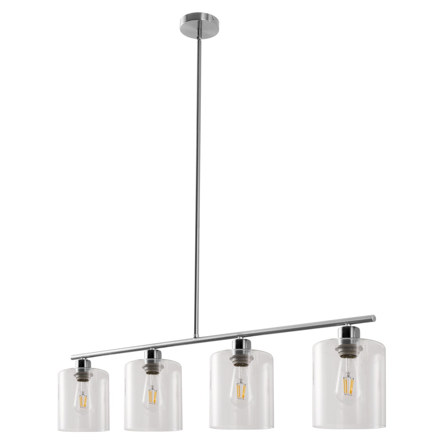 4-Light Brushed Nickel Modern Island Pendant Light Fixtures, Linear Chandelier Hanging Light with Clear Glass Shade