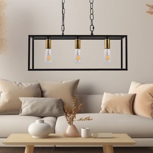 3 - Light Dimmable Kitchen Island Linear Chandelier Square Linear Pendant Light for Dining Room Industrial Style