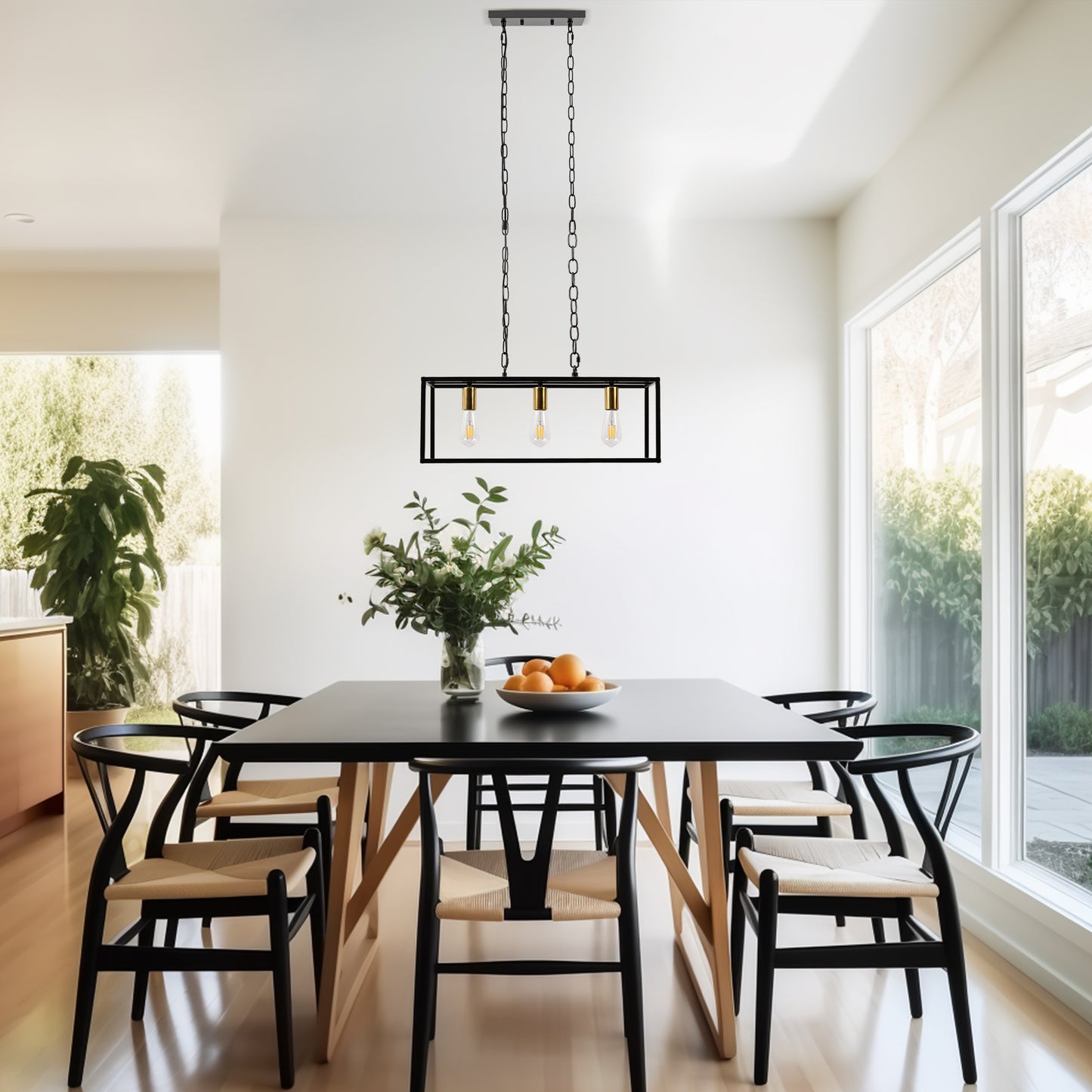 3 - Light Dimmable Kitchen Island Linear Chandelier Square Linear Pendant Light for Dining Room Industrial Style
