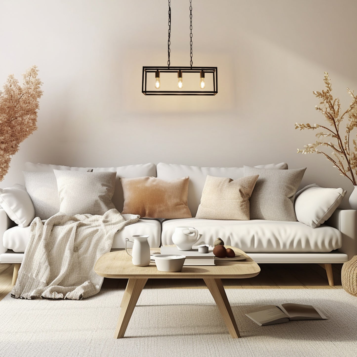 3 - Light Dimmable Kitchen Island Linear Chandelier Square Linear Pendant Light for Dining Room Industrial Style