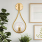 7.87 in. 1-Light Gold Wall Sconce Mid-Century Water Drop Design with Global Seeded Glass Shade for Bedroom Bedsides