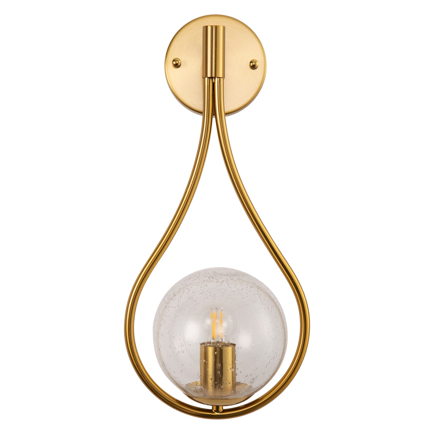 7.87 in. 1-Light Gold Wall Sconce Mid-Century Water Drop Design with Global Seeded Glass Shade for Bedroom Bedsides