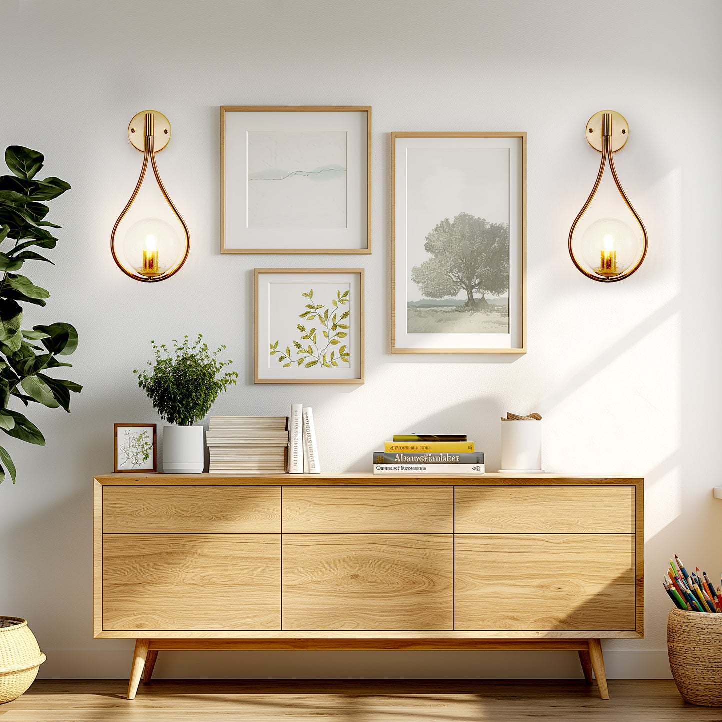 7.87 in. 1-Light Gold Wall Sconce Mid-Century Water Drop Design with Global Seeded Glass Shade for Bedroom Bedsides