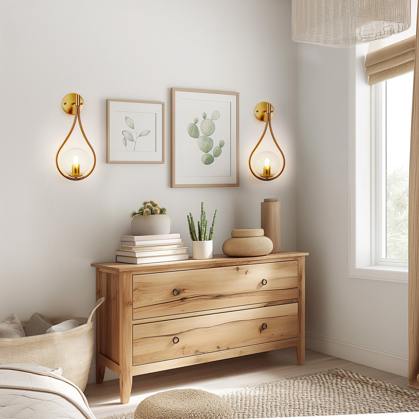 7.87 in. 1-Light Gold Wall Sconce Mid-Century Water Drop Design with Global Seeded Glass Shade for Bedroom Bedsides