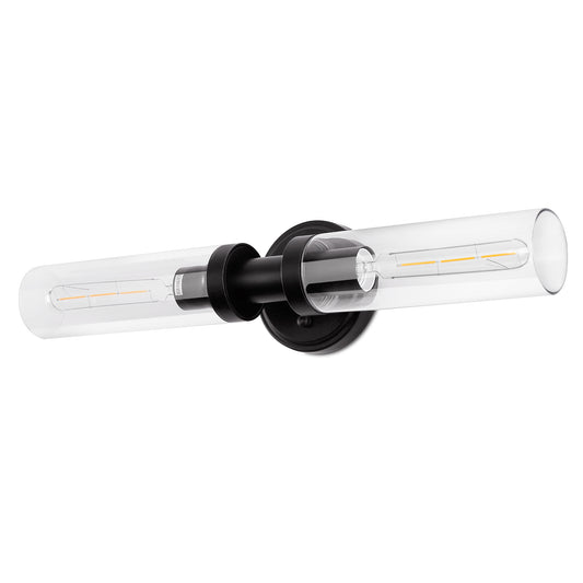 18 in. 2-Light Black Bathroom Sconces with Clear Glass, Bathroom Vanity Light Fixtures, Modern Wall Lights for Mirror