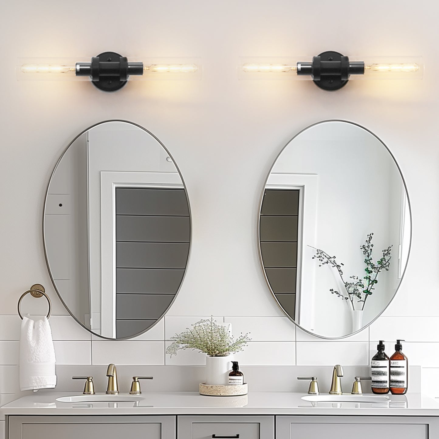 18 in. 2-Light Black Bathroom Sconces with Clear Glass, Bathroom Vanity Light Fixtures, Modern Wall Lights for Mirror