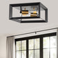 11.41 in. 2-Light Black and Gold Farmhouse Caged Square Flush Mount Industrial Vintage Ceiling Lighting