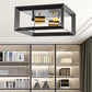 11.41 in. 2-Light Black and Gold Farmhouse Caged Square Flush Mount Industrial Vintage Ceiling Lighting
