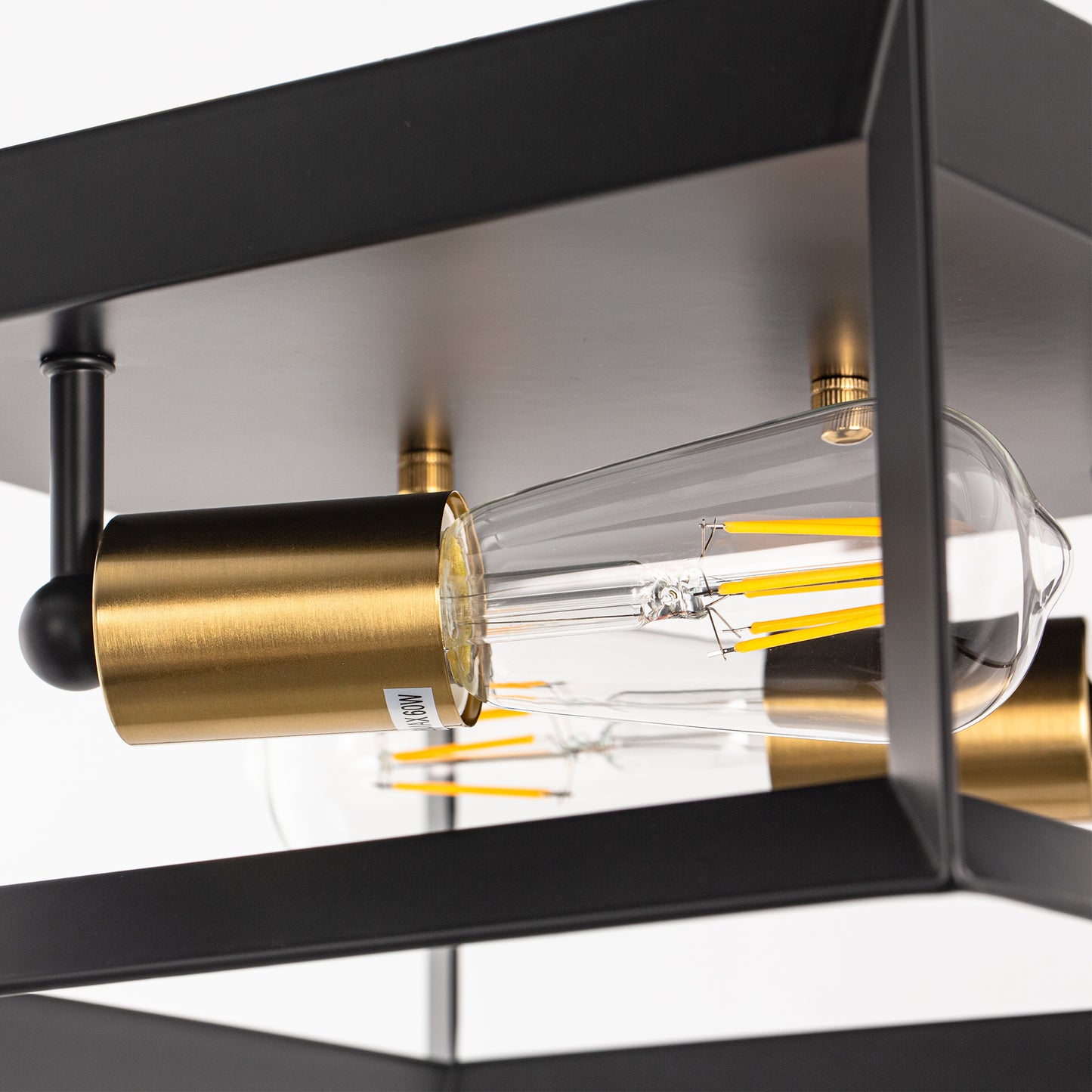 11.41 in. 2-Light Black and Gold Farmhouse Caged Square Flush Mount Industrial Vintage Ceiling Lighting