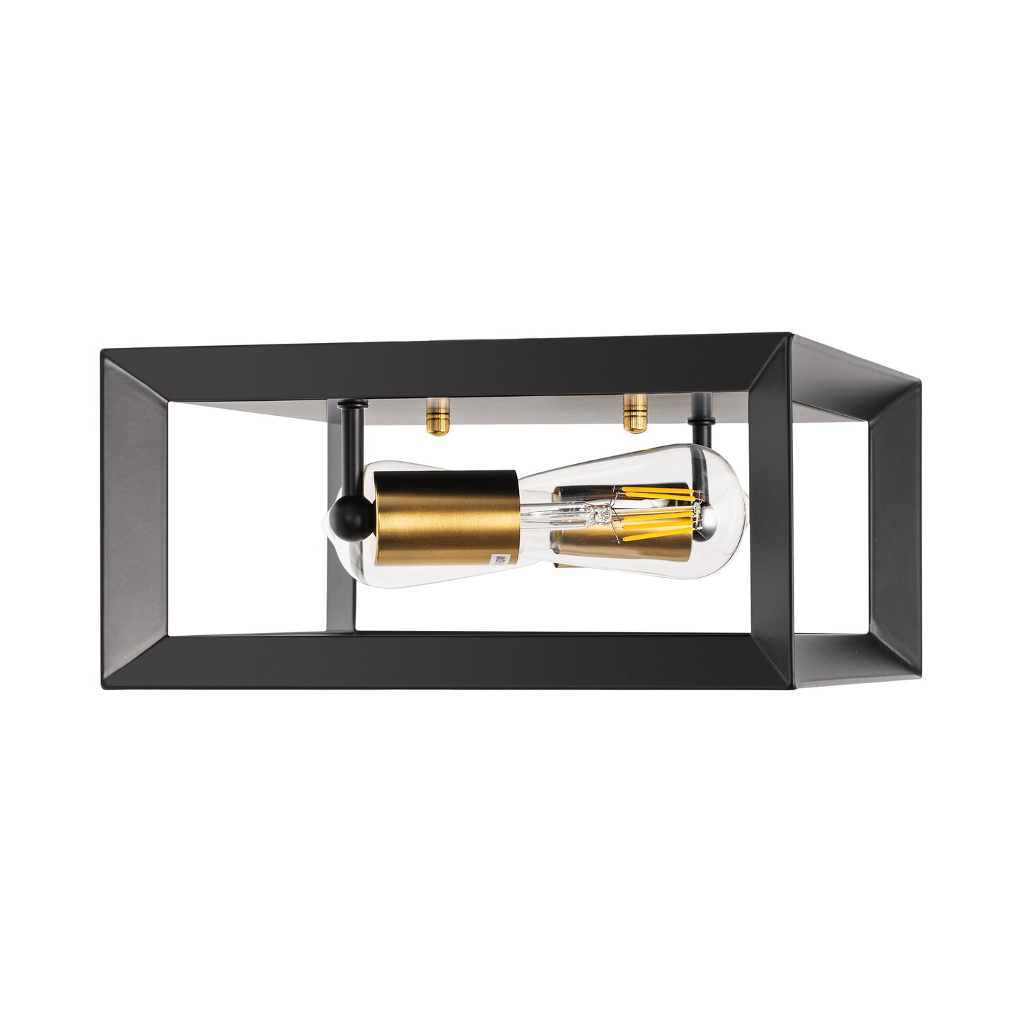 11.41 in. 2-Light Black and Gold Farmhouse Caged Square Flush Mount Industrial Vintage Ceiling Lighting