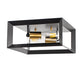 11.41 in. 2-Light Black and Gold Farmhouse Caged Square Flush Mount Industrial Vintage Ceiling Lighting