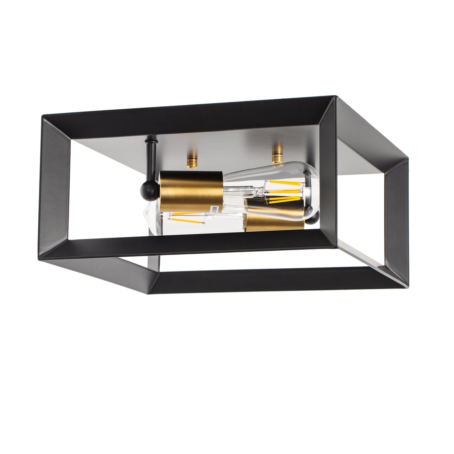 11.41 in. 2-Light Black and Gold Farmhouse Caged Square Flush Mount Industrial Vintage Ceiling Lighting