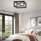 11.41 in. 2-Light Black and Gold Farmhouse Caged Square Flush Mount Industrial Vintage Ceiling Lighting