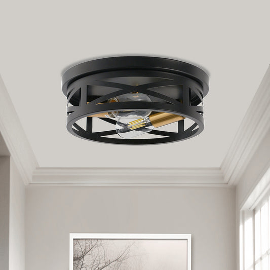 10.6 in. 2-Light Black Flush Mount Ceiling Light with Copper Accents,for Foyer Corridor No Bulbs Included (2-Pack)