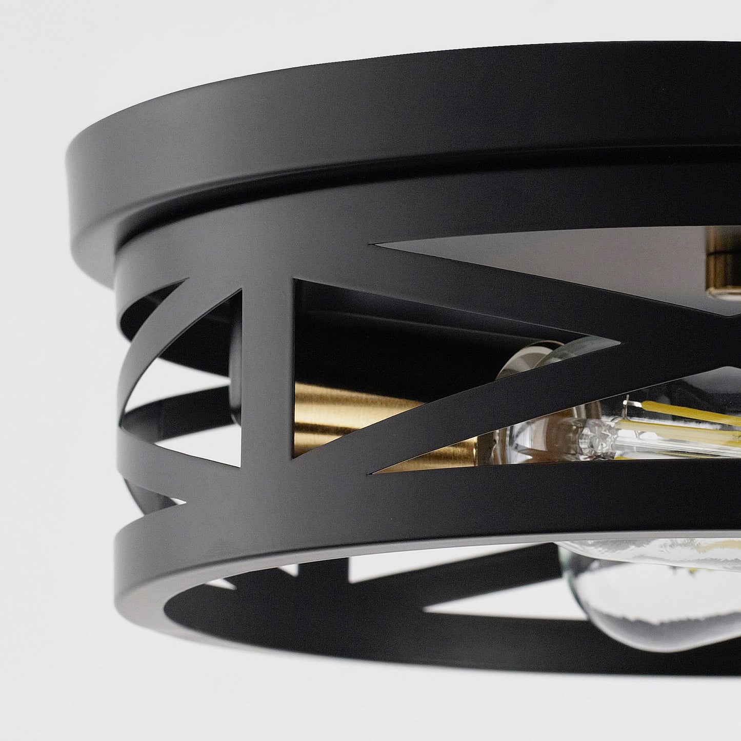 10.6 in. 2-Light Black Flush Mount Ceiling Light with Copper Accents,for Foyer Corridor No Bulbs Included (2-Pack)