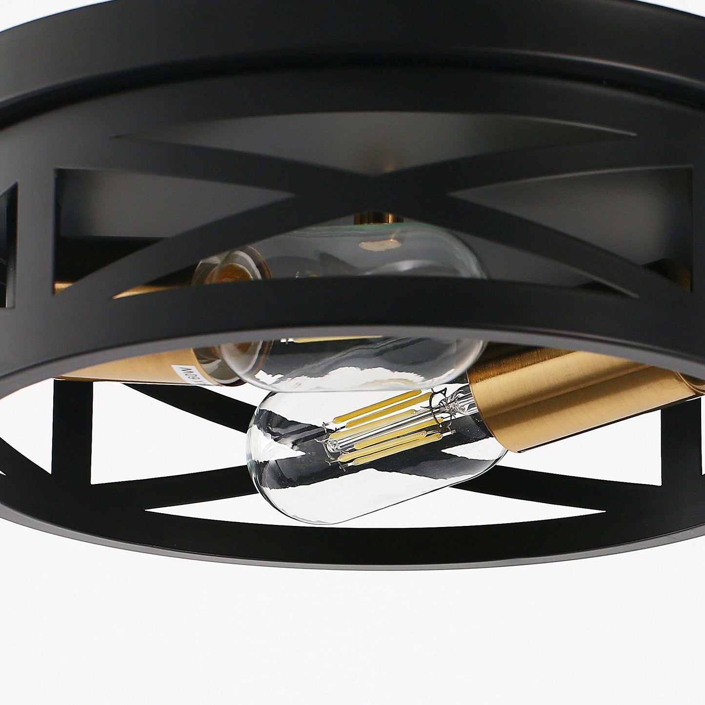 10.6 in. 2-Light Black Flush Mount Ceiling Light with Copper Accents,for Foyer Corridor No Bulbs Included (2-Pack)