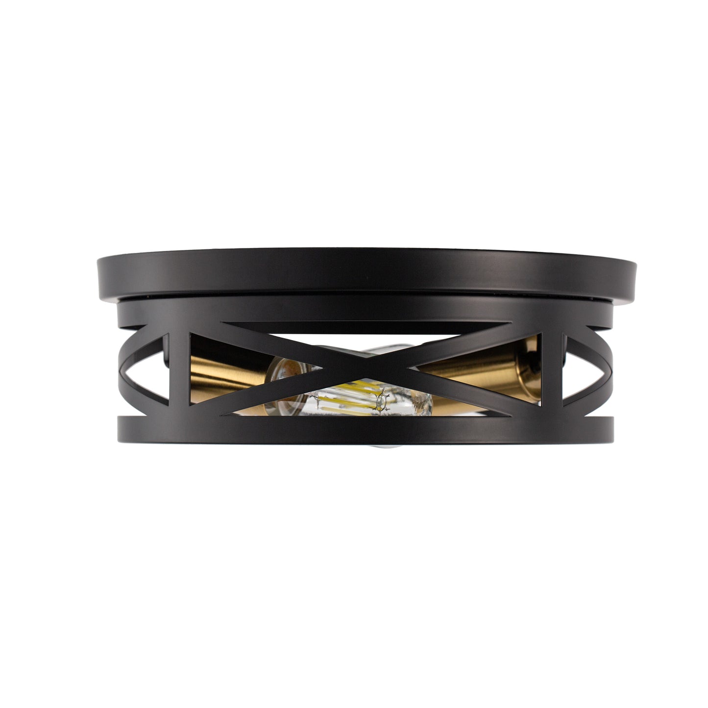 10.6 in. 2-Light Black Flush Mount Ceiling Light with Copper Accents,for Foyer Corridor No Bulbs Included (2-Pack)