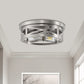 11 in. 2-Light Nickel Farmhouse Flush Mount with Drum Metal Cage Shade for Entryway Bedroom