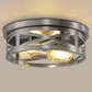 11 in. 2-Light Nickel Farmhouse Flush Mount with Drum Metal Cage Shade for Entryway Bedroom