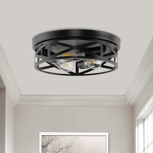 12.6 in. 3-Light Farmhouse Matte Black Flush Mount Ceiling Light with No Bulbs Included