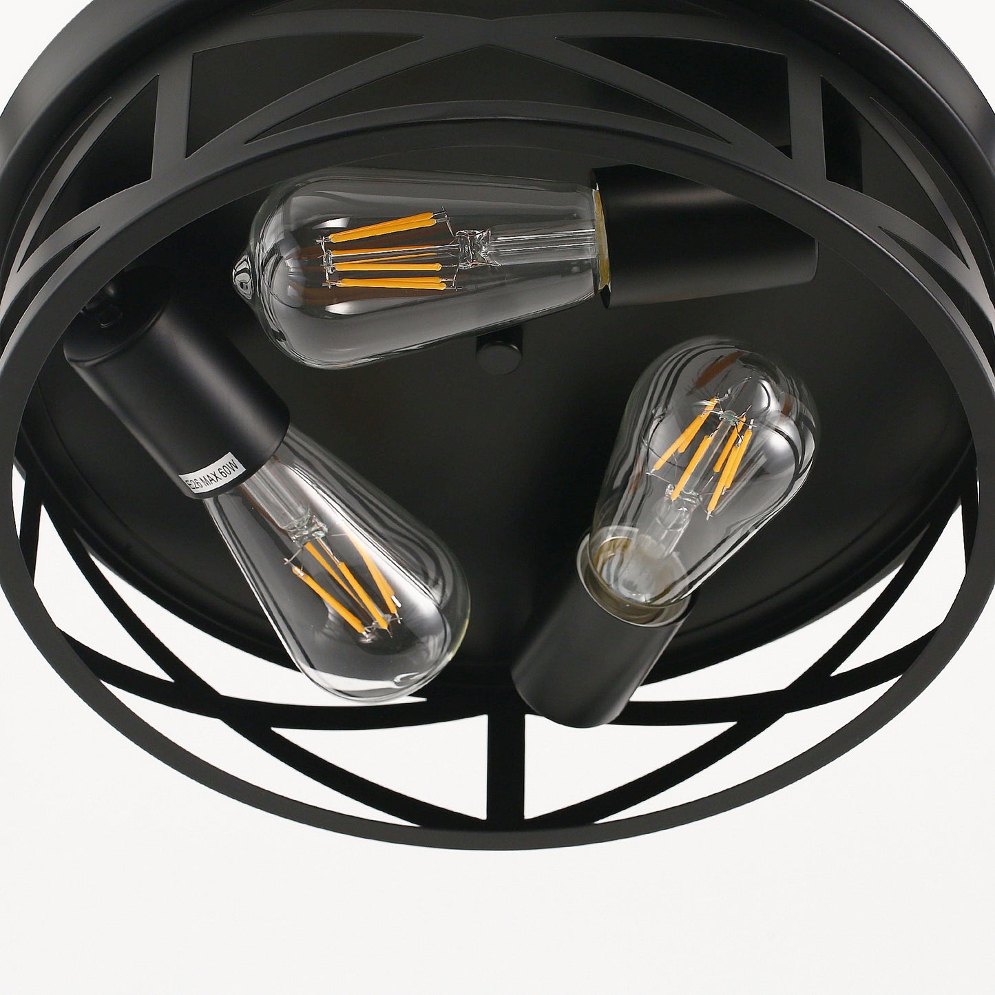 12.6 in. 3-Light Farmhouse Matte Black Flush Mount Ceiling Light with No Bulbs Included