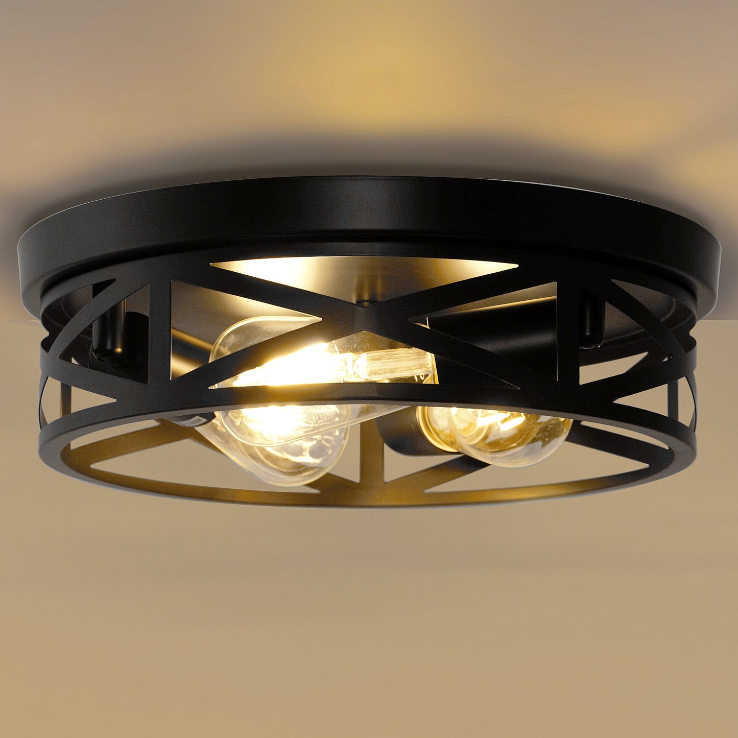 12.6 in. 3-Light Farmhouse Matte Black Flush Mount Ceiling Light with No Bulbs Included