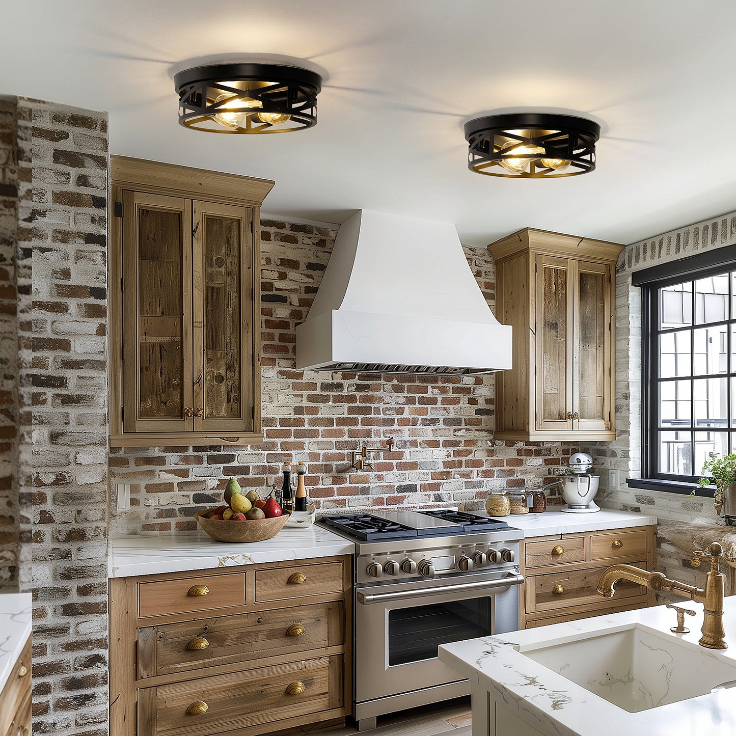 12.6 in. 3-Light Farmhouse Matte Black Flush Mount Ceiling Light with No Bulbs Included