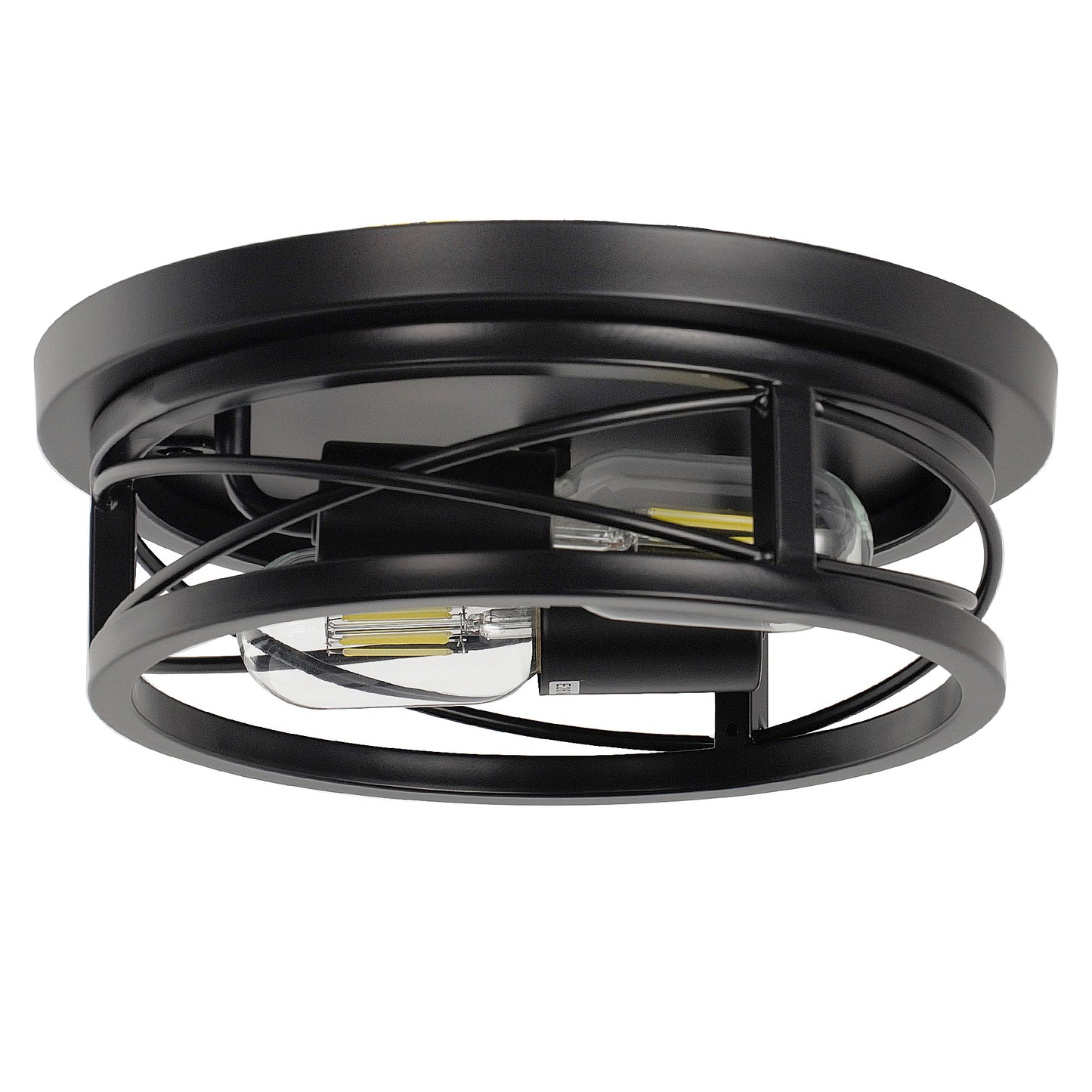 10.6 in. 2-Light Black Farmhouse Flush Mount with Drum Metal Cage Shade for Entryway Bedroom(2-Pack)