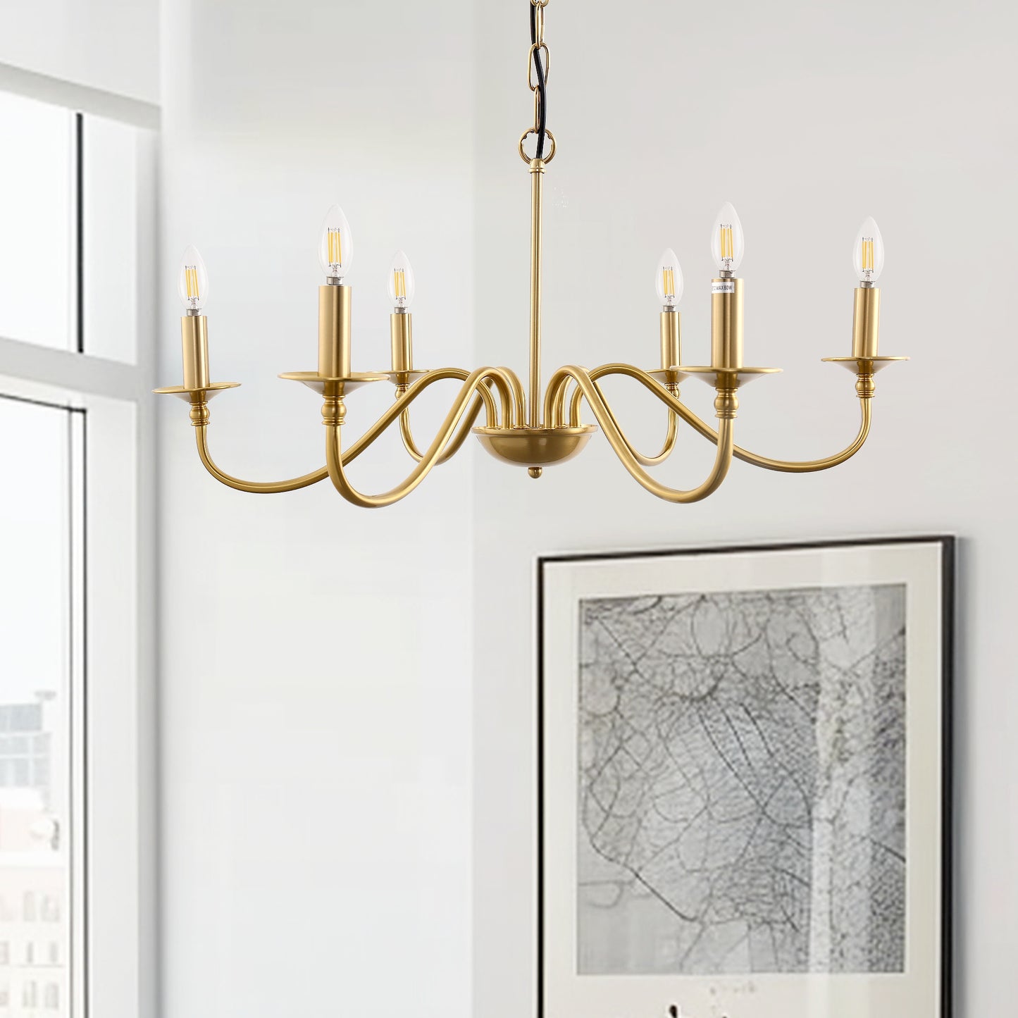 6-Light Gold Candle Rustic Industrial Iron Chandeliers for Dining Room Living Room