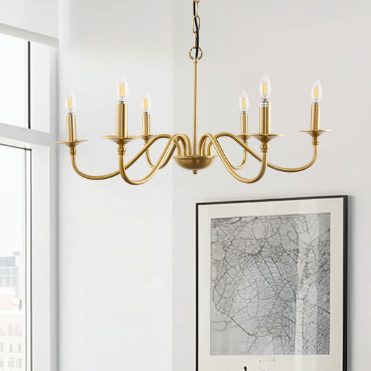 6-Light Gold Candle Rustic Industrial Iron Chandeliers for Dining Room Living Room