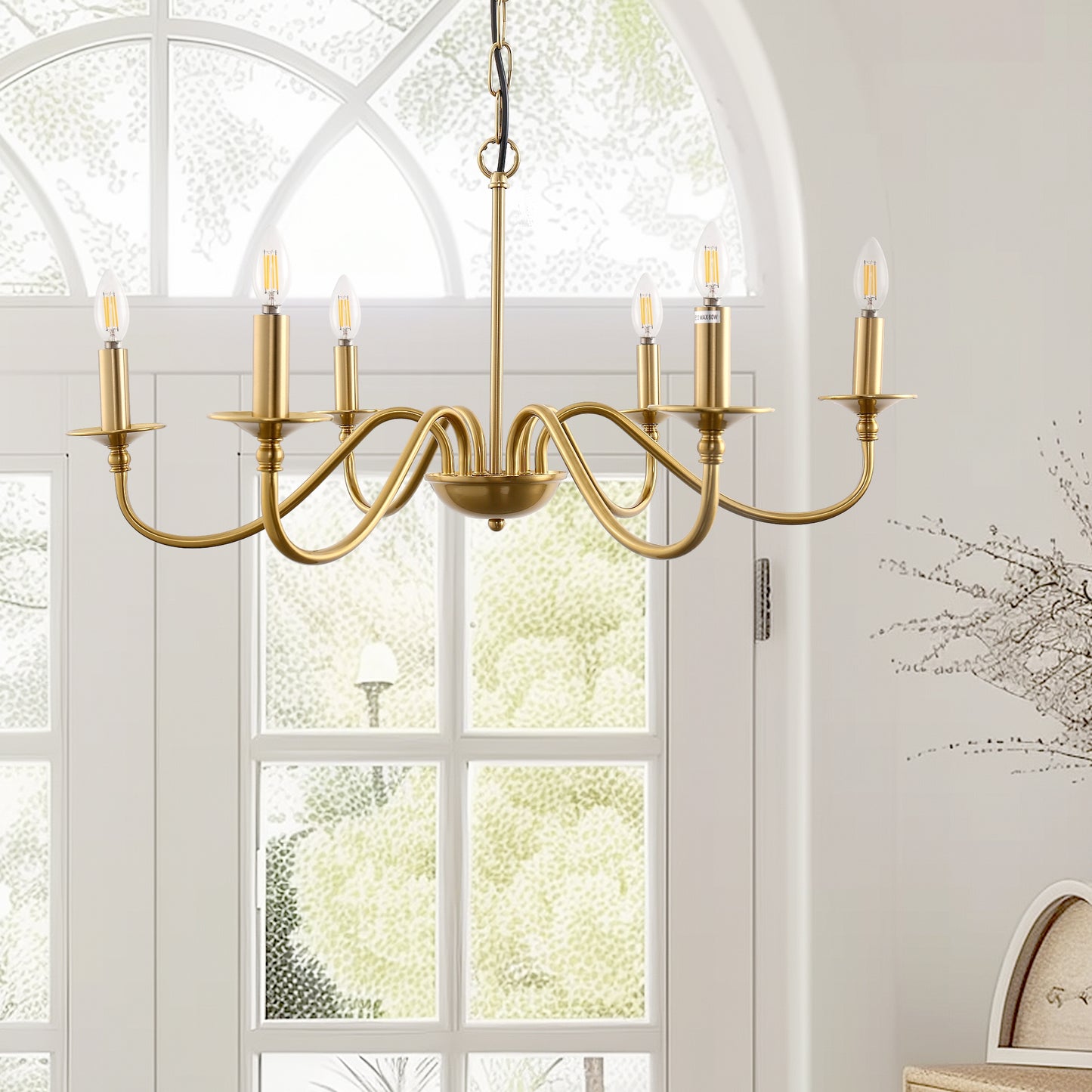 6-Light Gold Candle Rustic Industrial Iron Chandeliers for Dining Room Living Room