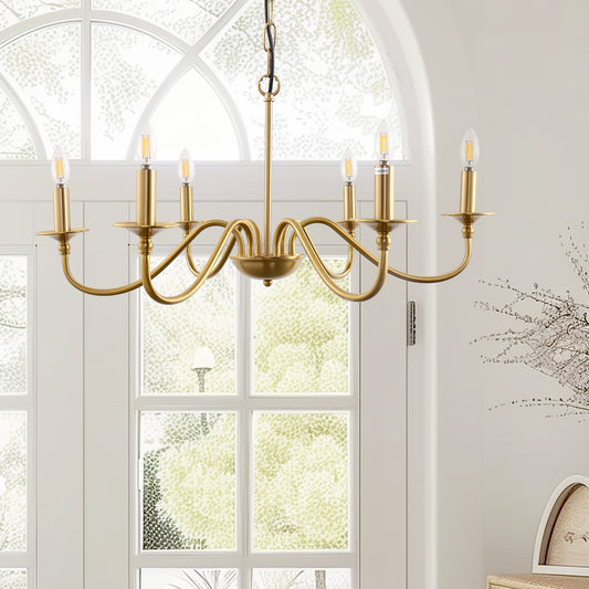 6-Light Gold Candle Rustic Industrial Iron Chandeliers for Dining Room Living Room