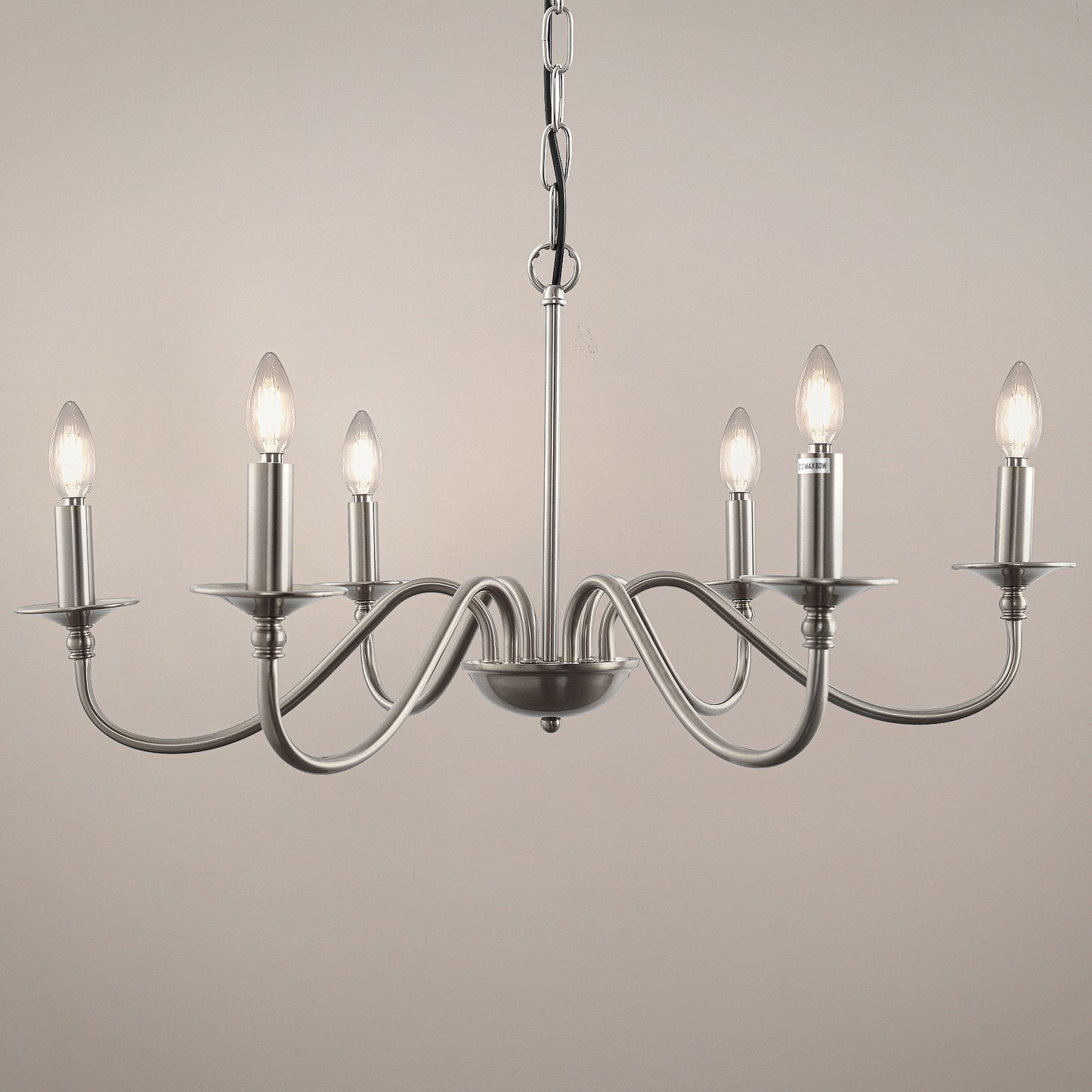 6-Light Nickel Candle Rustic Industrial Iron Chandeliers for Dining Room Living Room