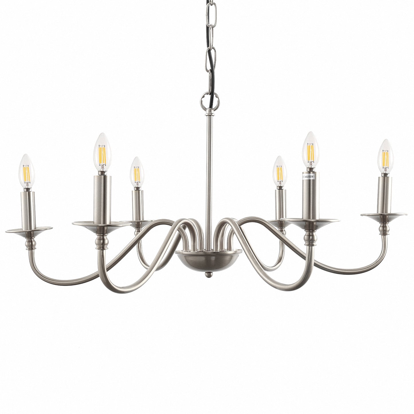 6-Light Nickel Candle Rustic Industrial Iron Chandeliers for Dining Room Living Room