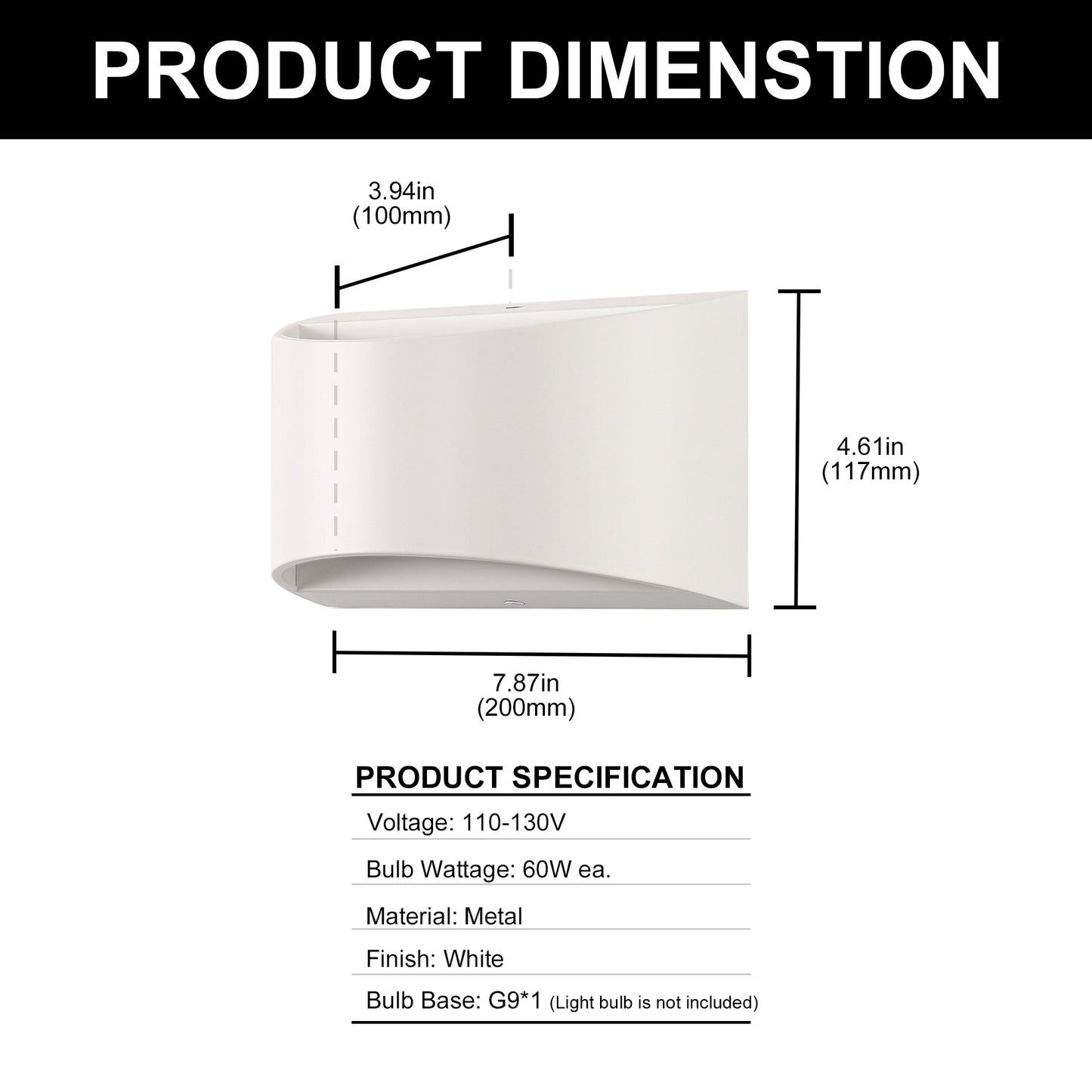 8.03 in. 1-Light White Modern Lantern Wall Sconce, Up and Down Wall Mount Light Living Room Bedroom Hallway (2-Pack)