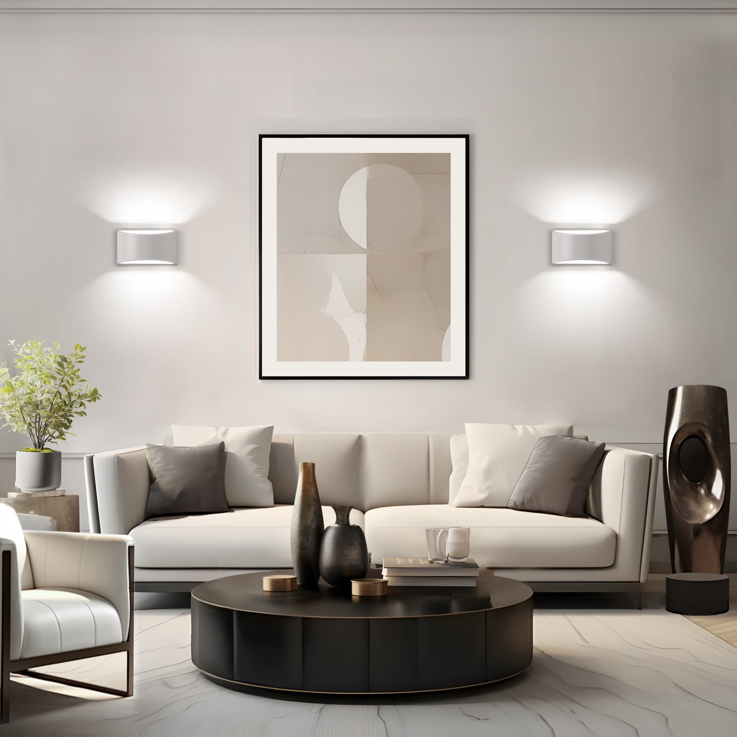 8.03 in. 1-Light White Modern Lantern Wall Sconce, Up and Down Wall Mount Light Living Room Bedroom Hallway (2-Pack)