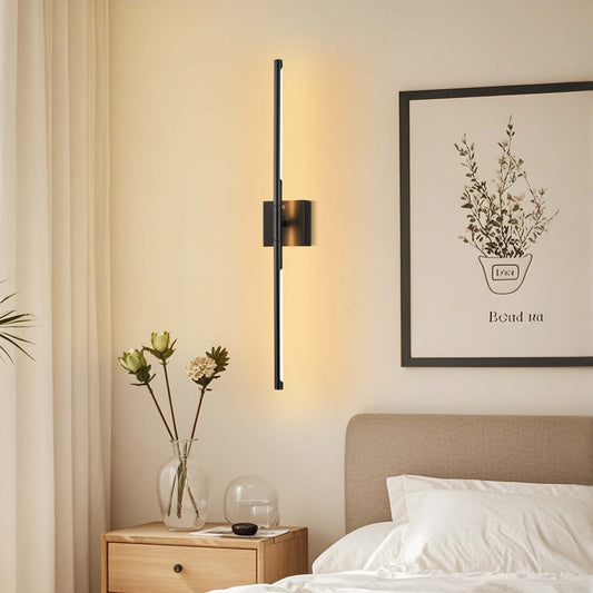 2-Light Black LED Wall Sconce with Remote Control, Wireless Installation, USB Charging, Wall Decor Set of 2