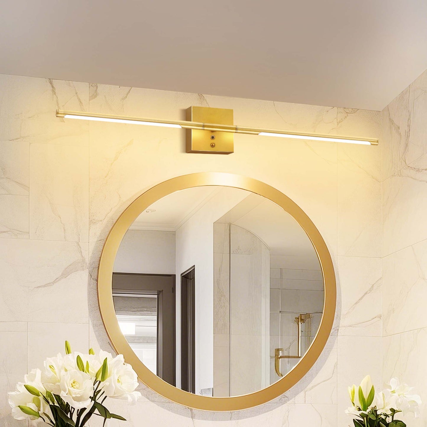2-Light Gold Dimmable LED Wall Sconce with Remote Control, Wireless Installation, USB Charging, Wall Decor(2-Pack)