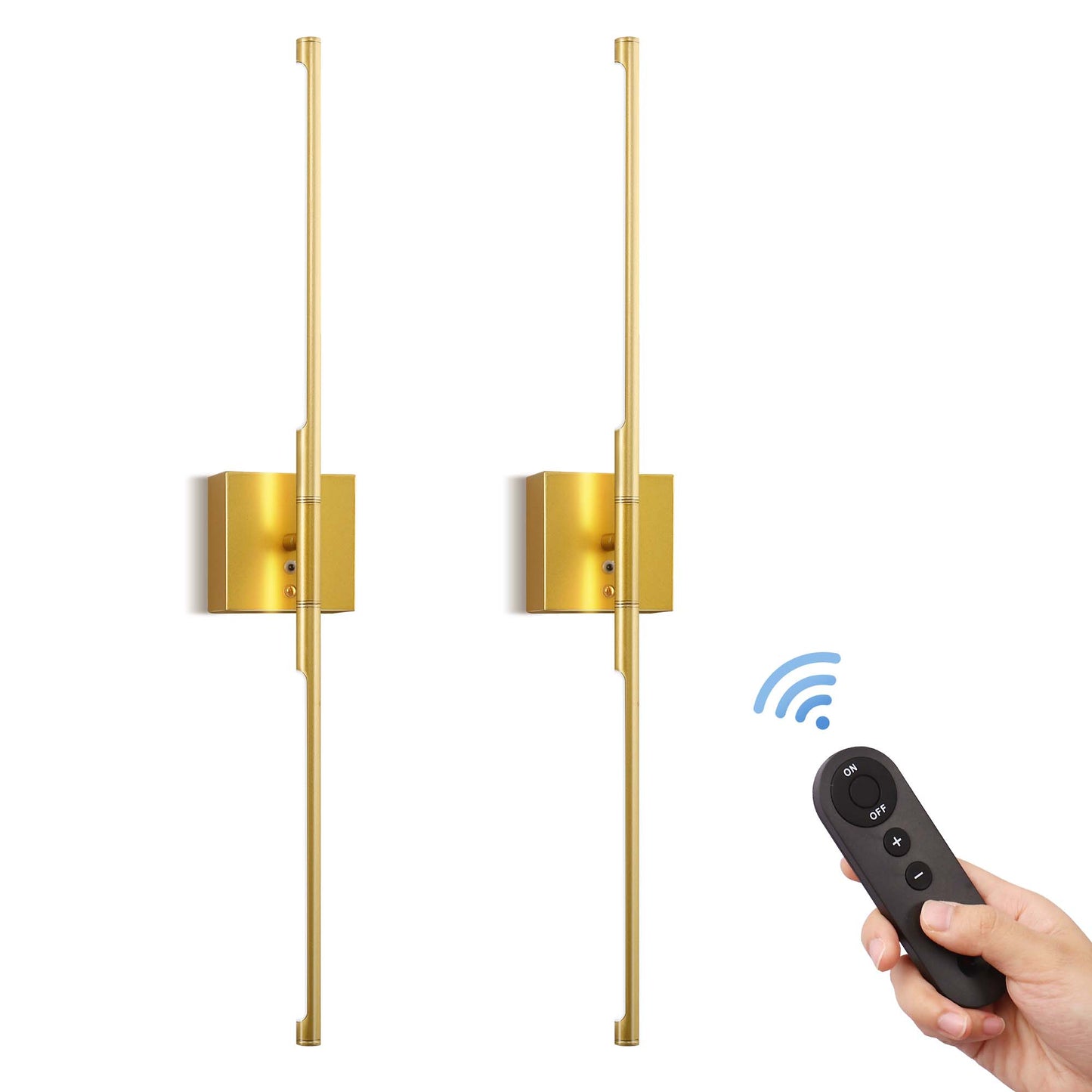 2-Light Gold Dimmable LED Wall Sconce with Remote Control, Wireless Installation, USB Charging, Wall Decor(2-Pack)