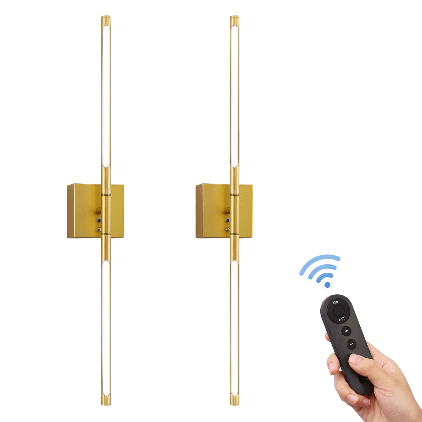 2-Light Gold Dimmable LED Wall Sconce with Remote Control, Wireless Installation, USB Charging, Wall Decor(2-Pack)