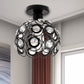 7 in. 1-Light Black Semi Flush Mount Ceiling Light Fixture with Antique Metal Crystal Shade