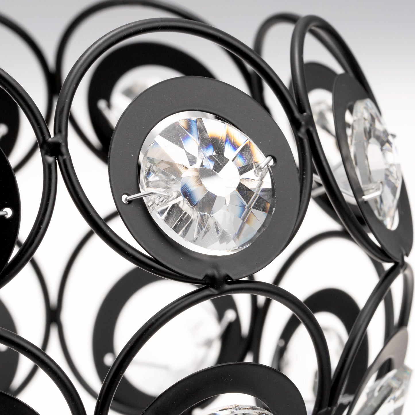 7 in. 1-Light Black Semi Flush Mount Ceiling Light Fixture with Antique Metal Crystal Shade