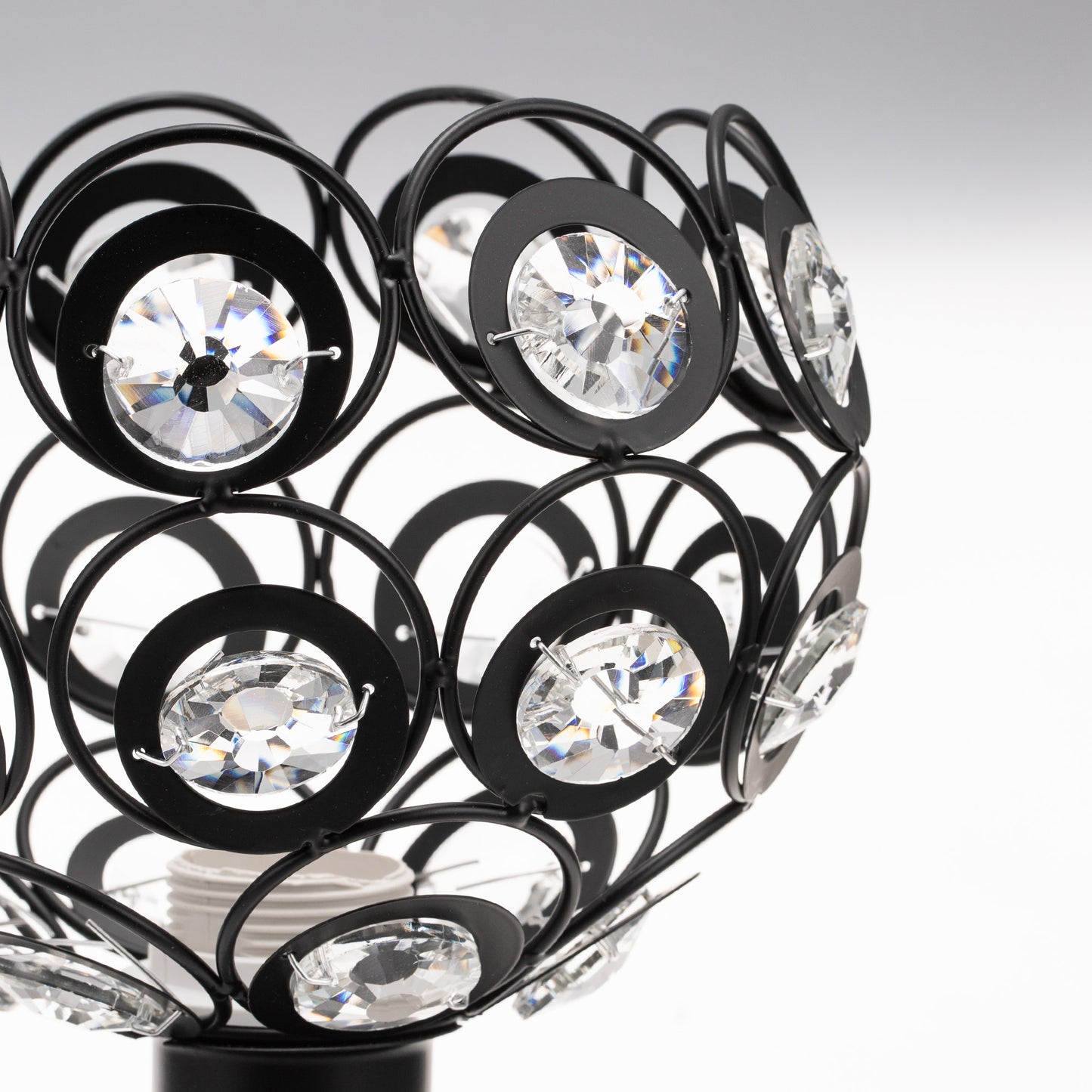 7 in. 1-Light Black Semi Flush Mount Ceiling Light Fixture with Antique Metal Crystal Shade