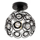 7 in. 1-Light Black Semi Flush Mount Ceiling Light Fixture with Antique Metal Crystal Shade