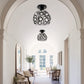 7 in. 1-Light Black Semi Flush Mount Ceiling Light Fixture with Antique Metal Crystal Shade