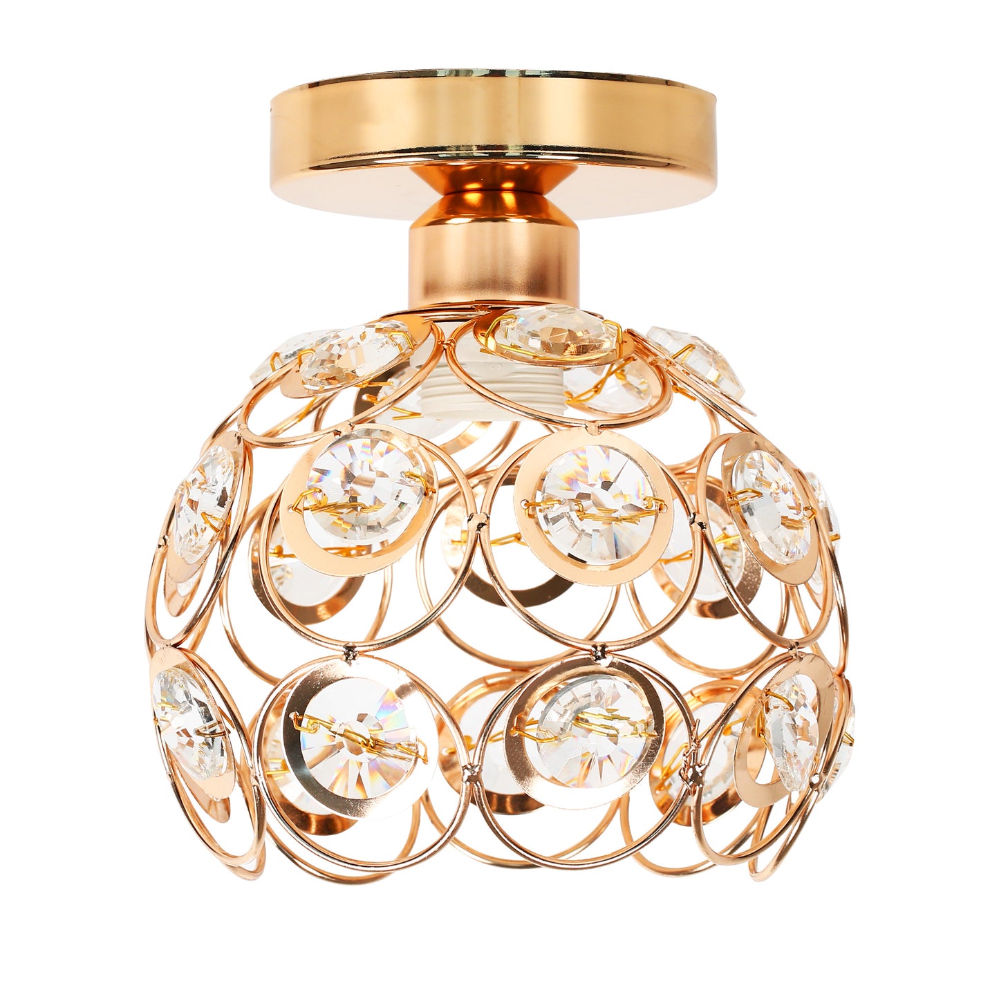 YANSUN 7 in. 1-Light Gold Mini Crystal Semi-Flush Mount with Elegant and Modern Look