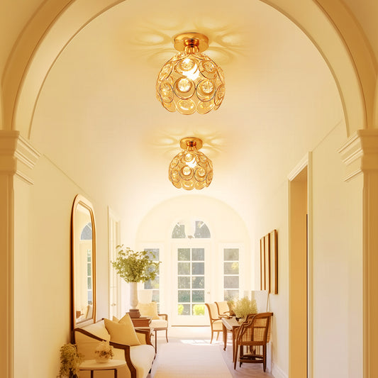 YANSUN 7 in. 1-Light Gold Mini Crystal Semi-Flush Mount with Elegant and Modern Look