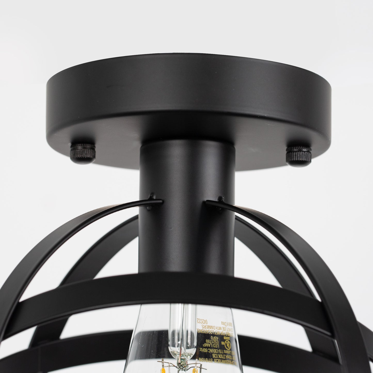 YANSUN Black Spherical Ceiling Light Fixture, Vintage Semi-Flush Mount Ceiling Light for Hallway Stairway Porch Bedroom Kitchen