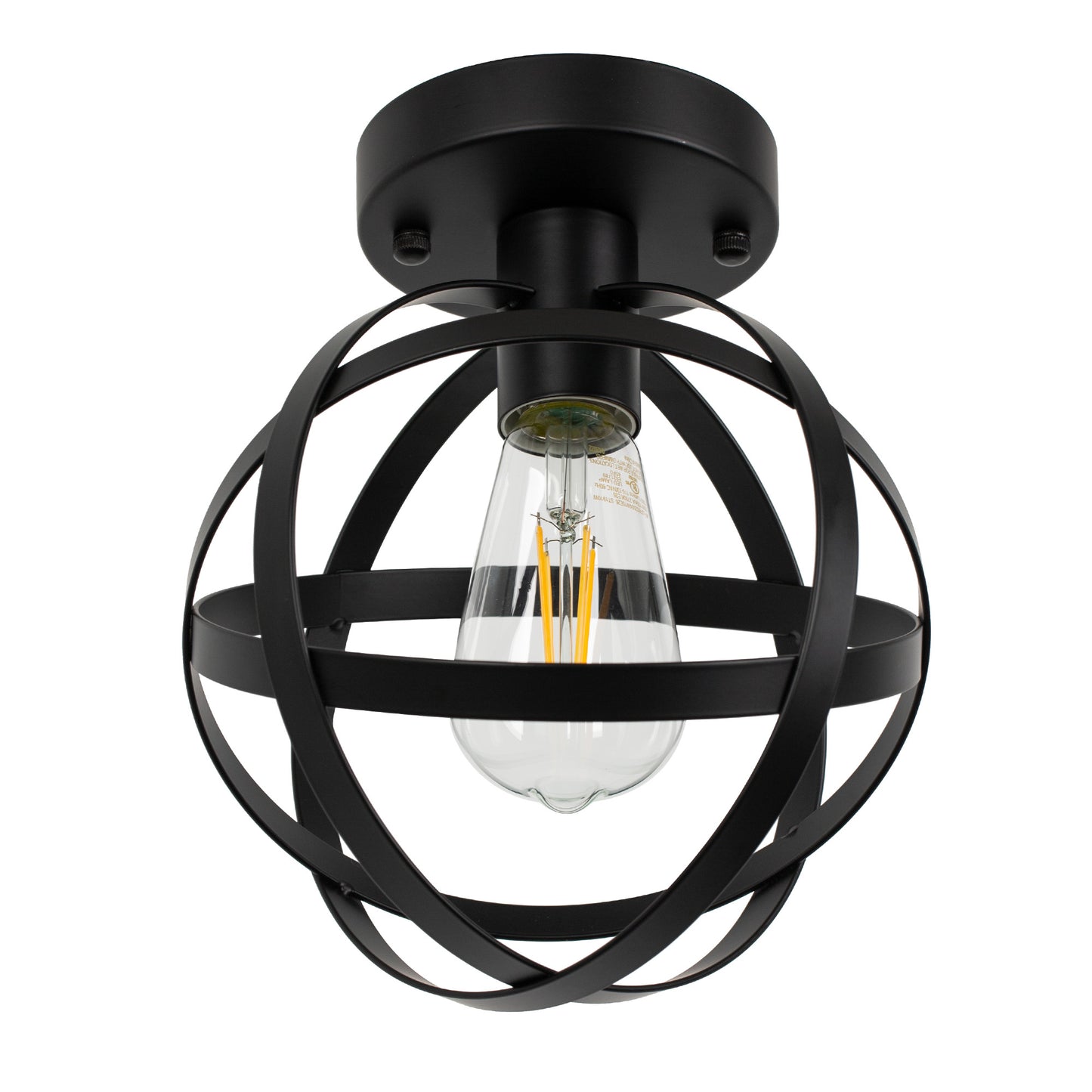 YANSUN Black Spherical Ceiling Light Fixture, Vintage Semi-Flush Mount Ceiling Light for Hallway Stairway Porch Bedroom Kitchen