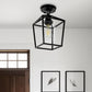 YANSUN 7 in. 1-Light Black Farmhouse Retro Cage Semi Flush Mount